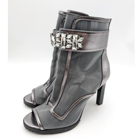 Karl Lagerfeld Blayze Mesh Ankle Heel Booties Women Silver/Grey Size US10M EU41B - Picture 1 of 12